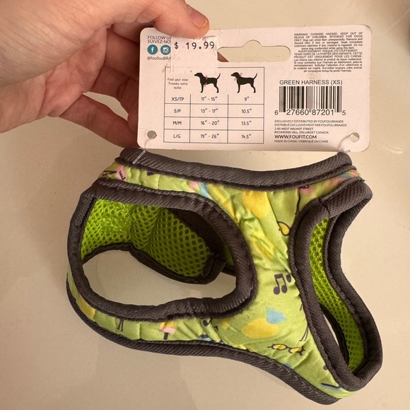 BNWT fouFIT Poochella Collection XS Dog Harness - lime w/ flamingos/pineapples - Picture 2 of 5